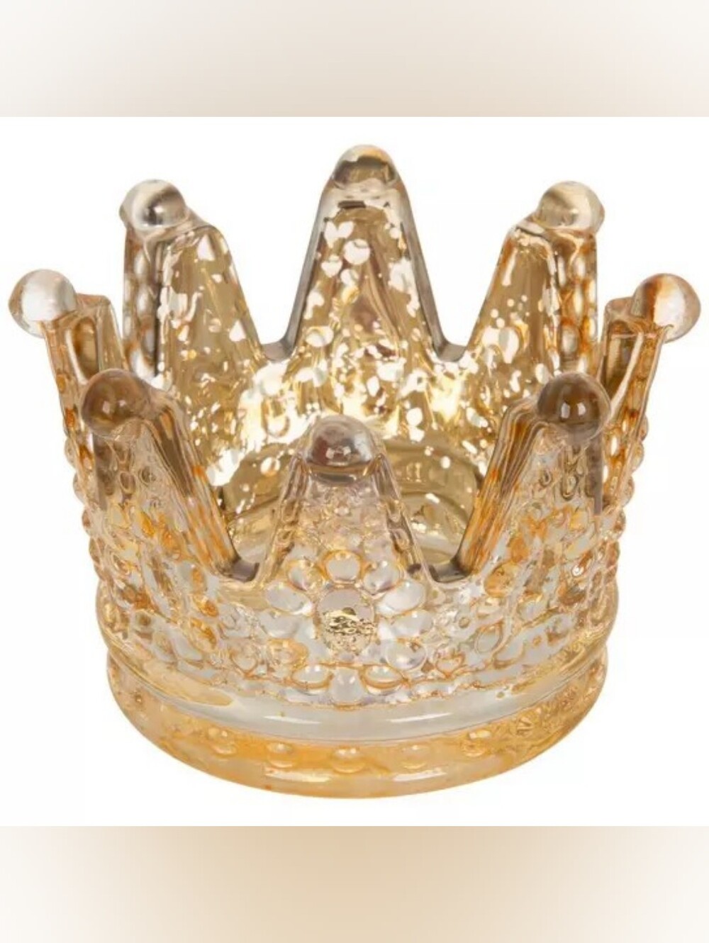 Glass Crown Decorative Trinket Dish - Amber Gold